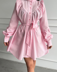 ROBE CHEMISE MANCHE BOUFFANTE ROSE 🌸