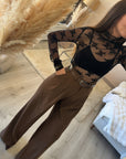 Palazzo large avec ceinture à la taille MARRON