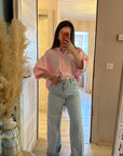 Chemise rose en coton à manches courtes