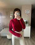 Pull col montant avec boutons dorés BORDEAUX ✨