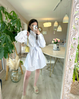 ROBE CHEMISE MANCHE BOUFFANTE BLANCHE đ€