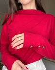 Pull col montant avec boutons dorés BORDEAUX ✨