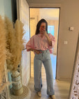 Chemise rose en coton à manches courtes