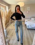 Jean wide leg strass BLEU