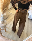 Palazzo large avec ceinture à la taille MARRON