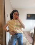 Gilet manche court rayures JAUNE ET ROSE