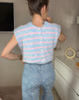 Gilet manche court rayures BLEU ET ROSE