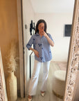 Chemise bleu brodée 100% COTON