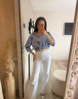 Chemise bleu brodée 100% COTON