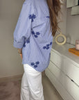 Chemise bleu brodée 100% COTON