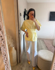 Blouse jaune dos ouvert avec noeud AU DOS