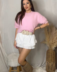 PULL ALPAGA MANCHES COURTES BLUSH