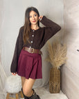 CARDIGAN MANCHES COURTES MARRON ALPAGA