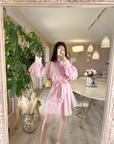 ROBE CHEMISE MANCHE BOUFFANTE ROSE 🌸