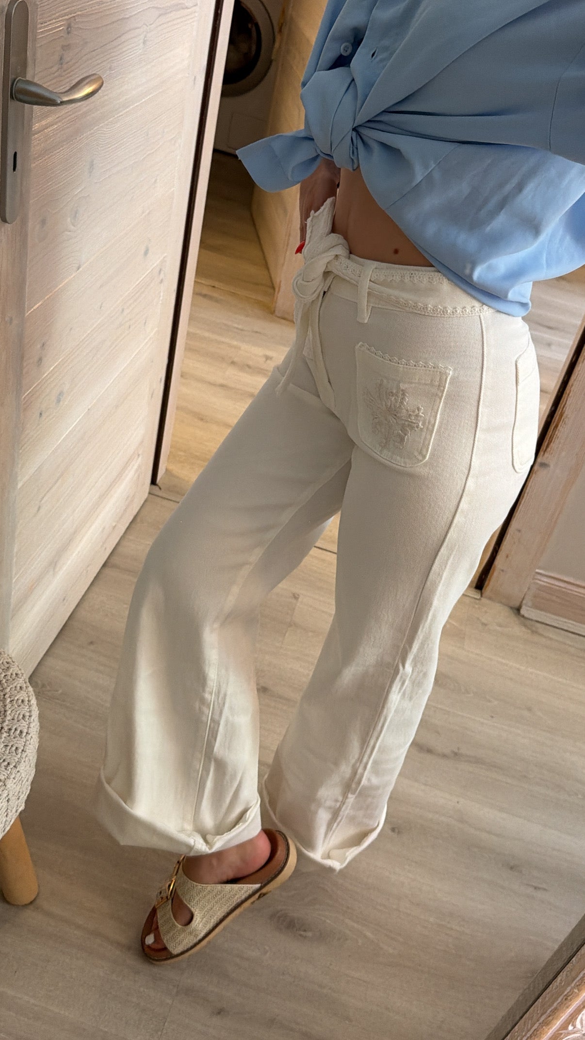 Pantalon blanc brodé