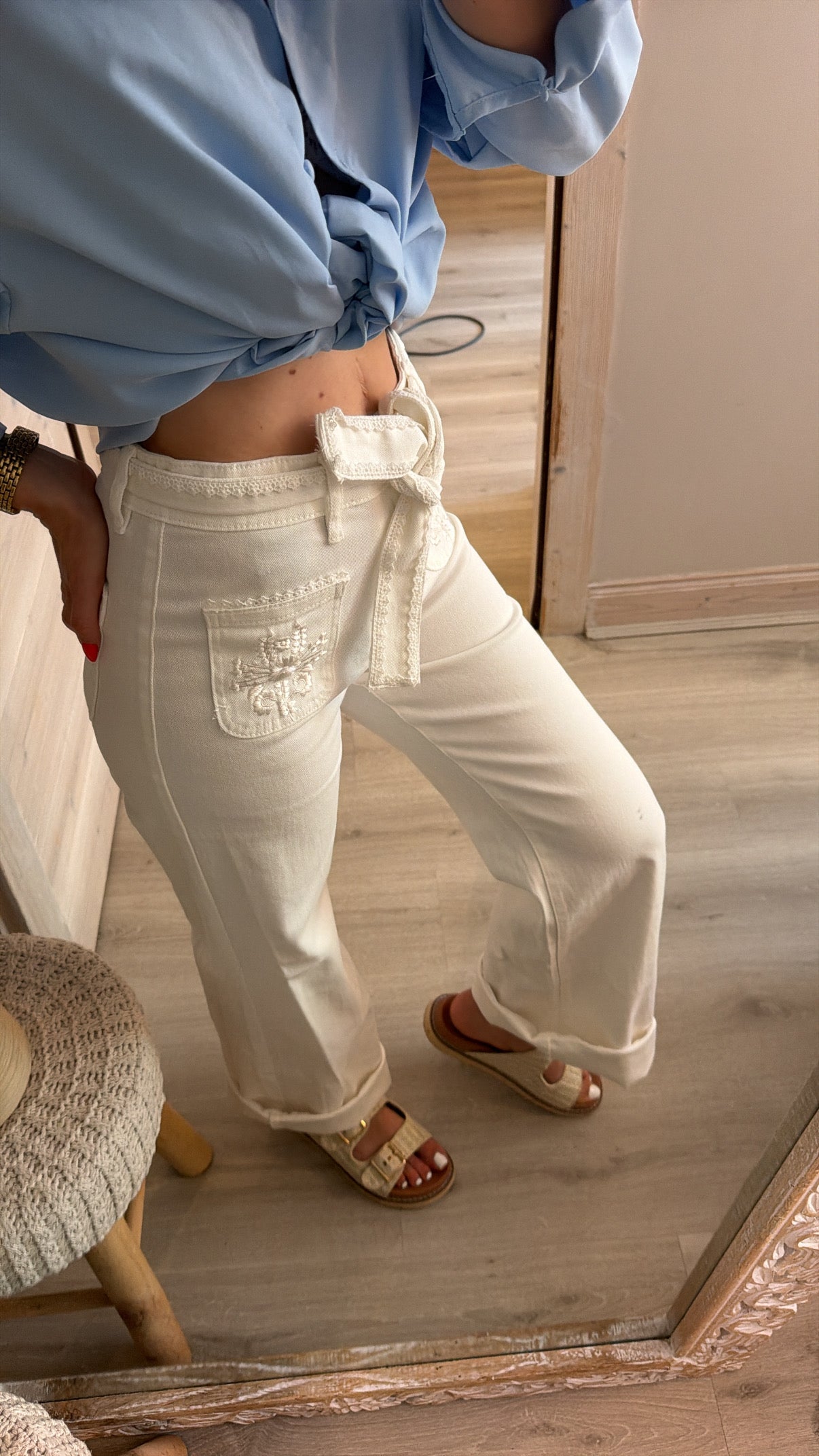 Pantalon blanc brodé