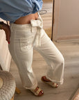 Pantalon blanc brodé