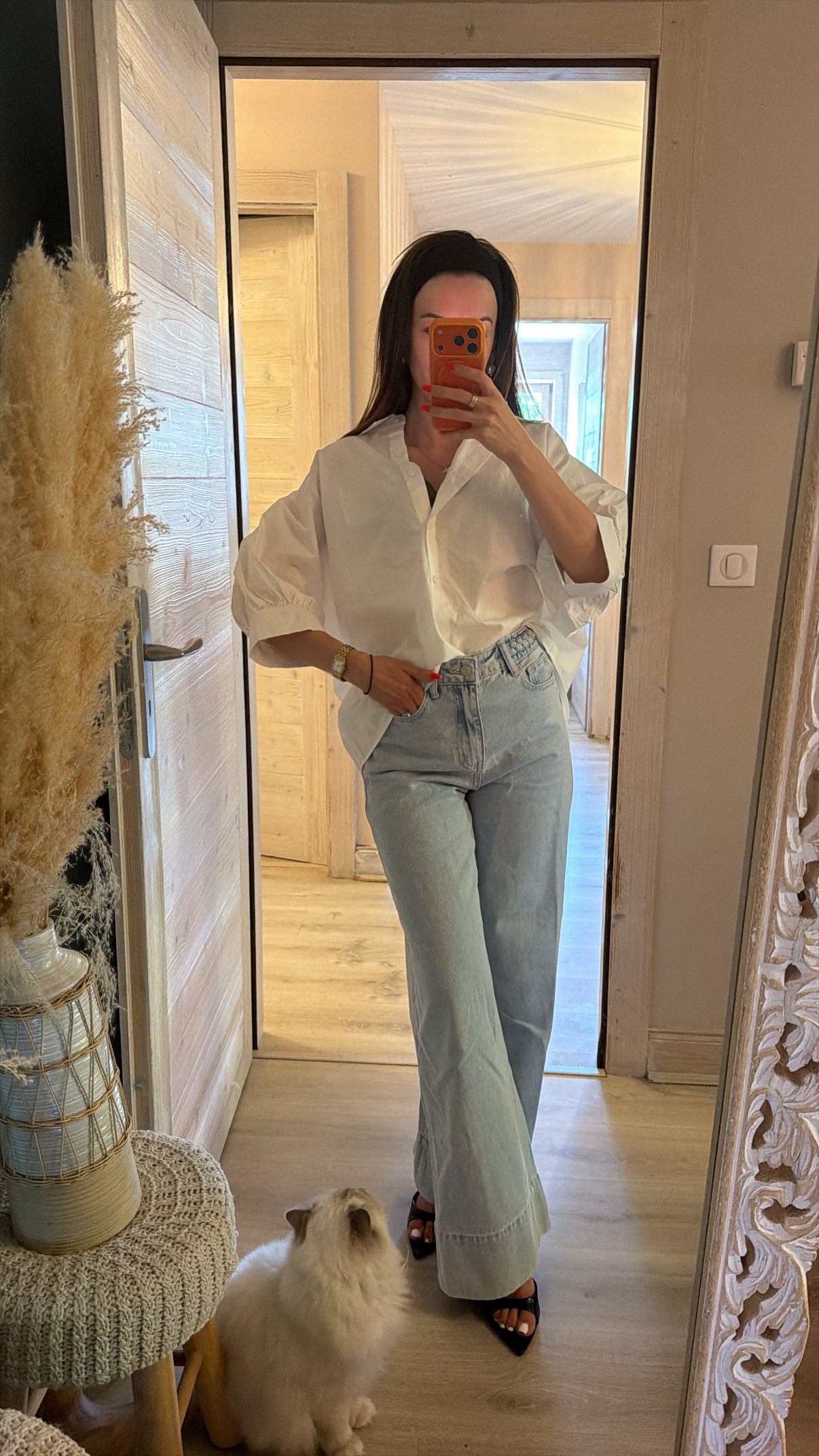 Chemise blanche en coton à manches courtes
