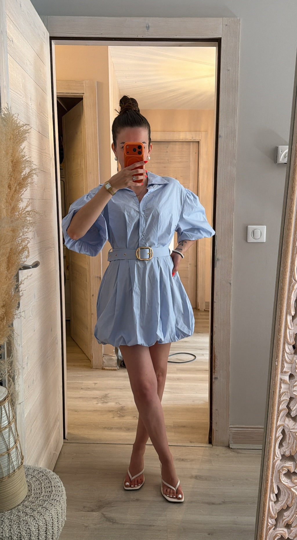 Robe ballon en coton bleu