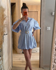 Robe ballon en coton bleu