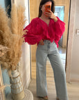 Chemise fushia à froufrou fluide