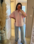 Chemise rose en coton à manches courtes