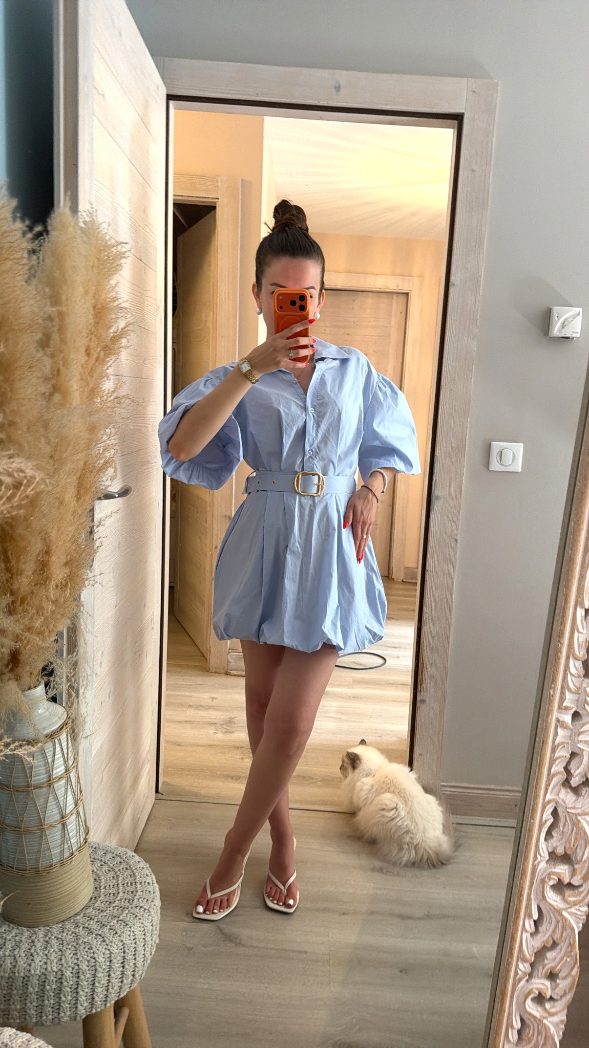 Robe ballon en coton bleu