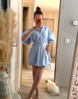 Robe ballon en coton bleu