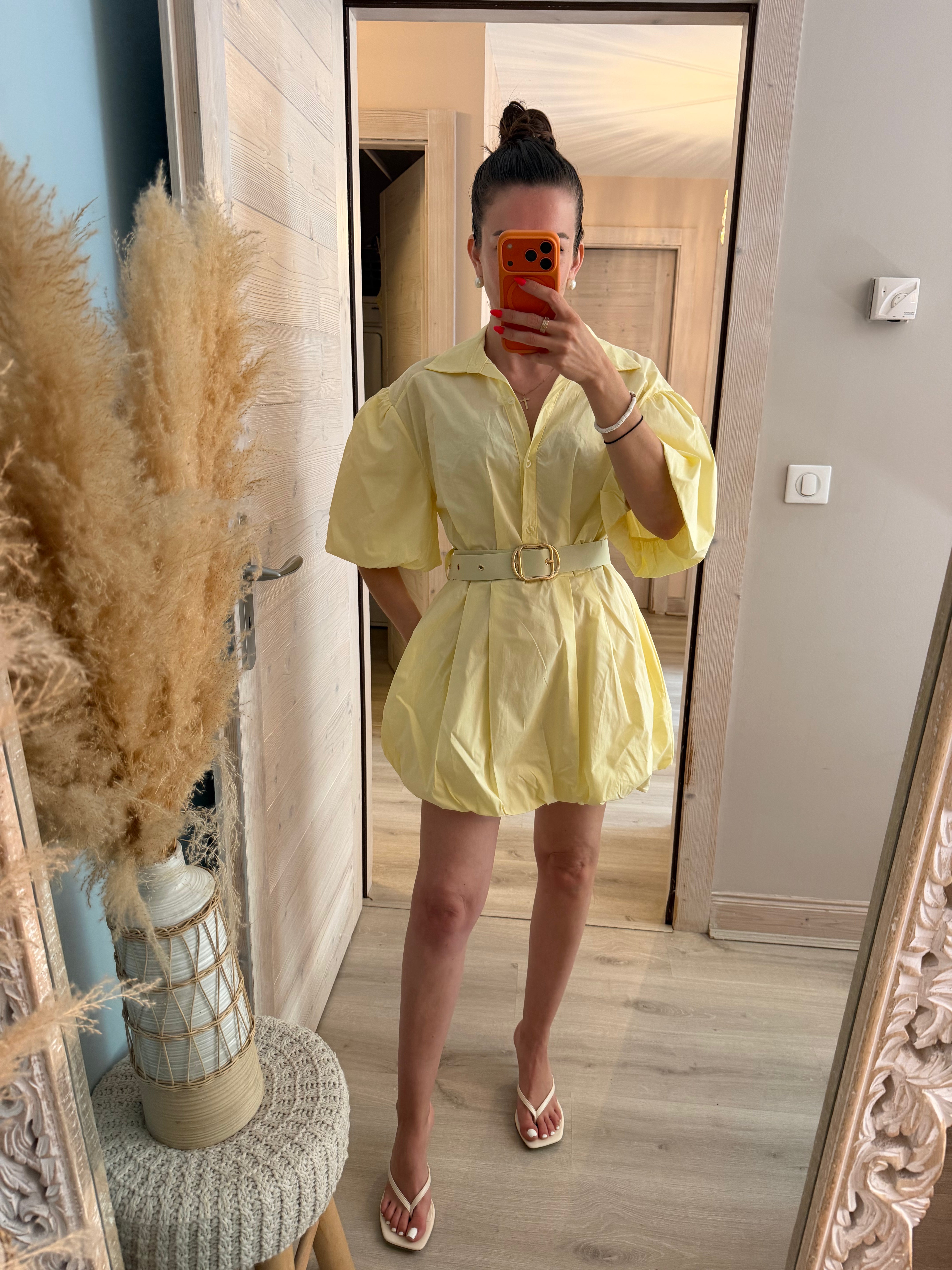 Robe ballon en coton jaune