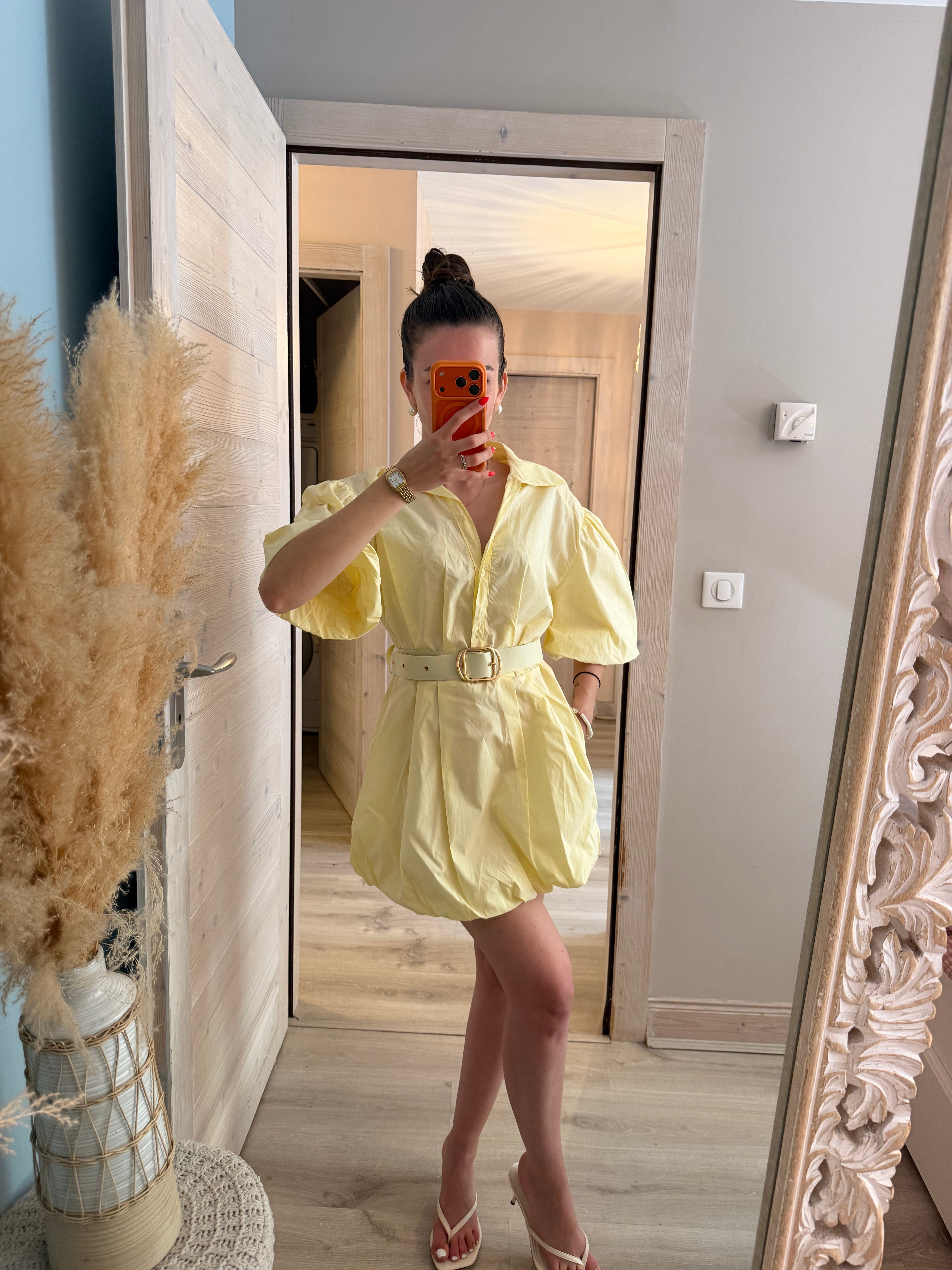 Robe ballon en coton jaune
