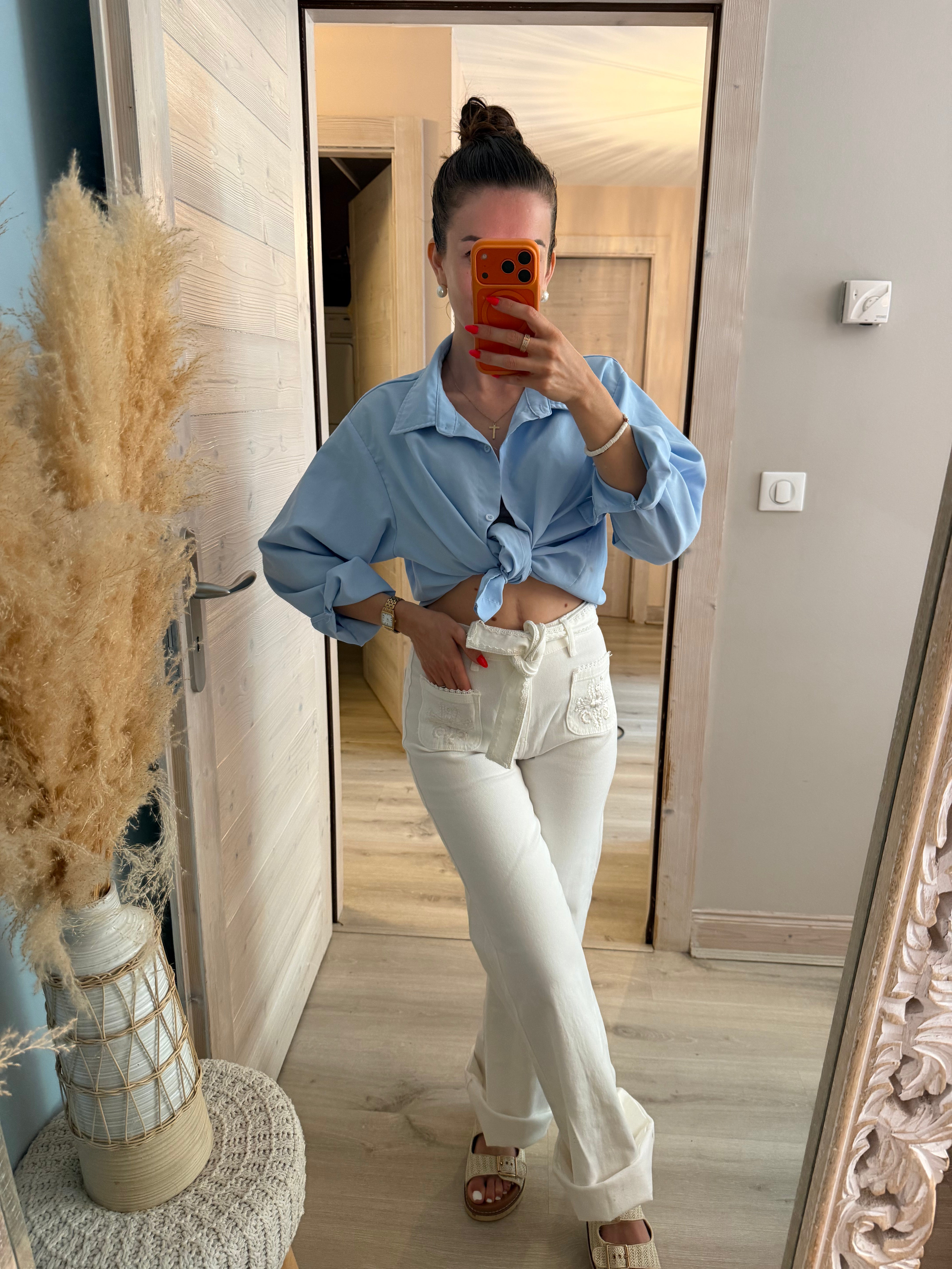 Pantalon blanc brodé