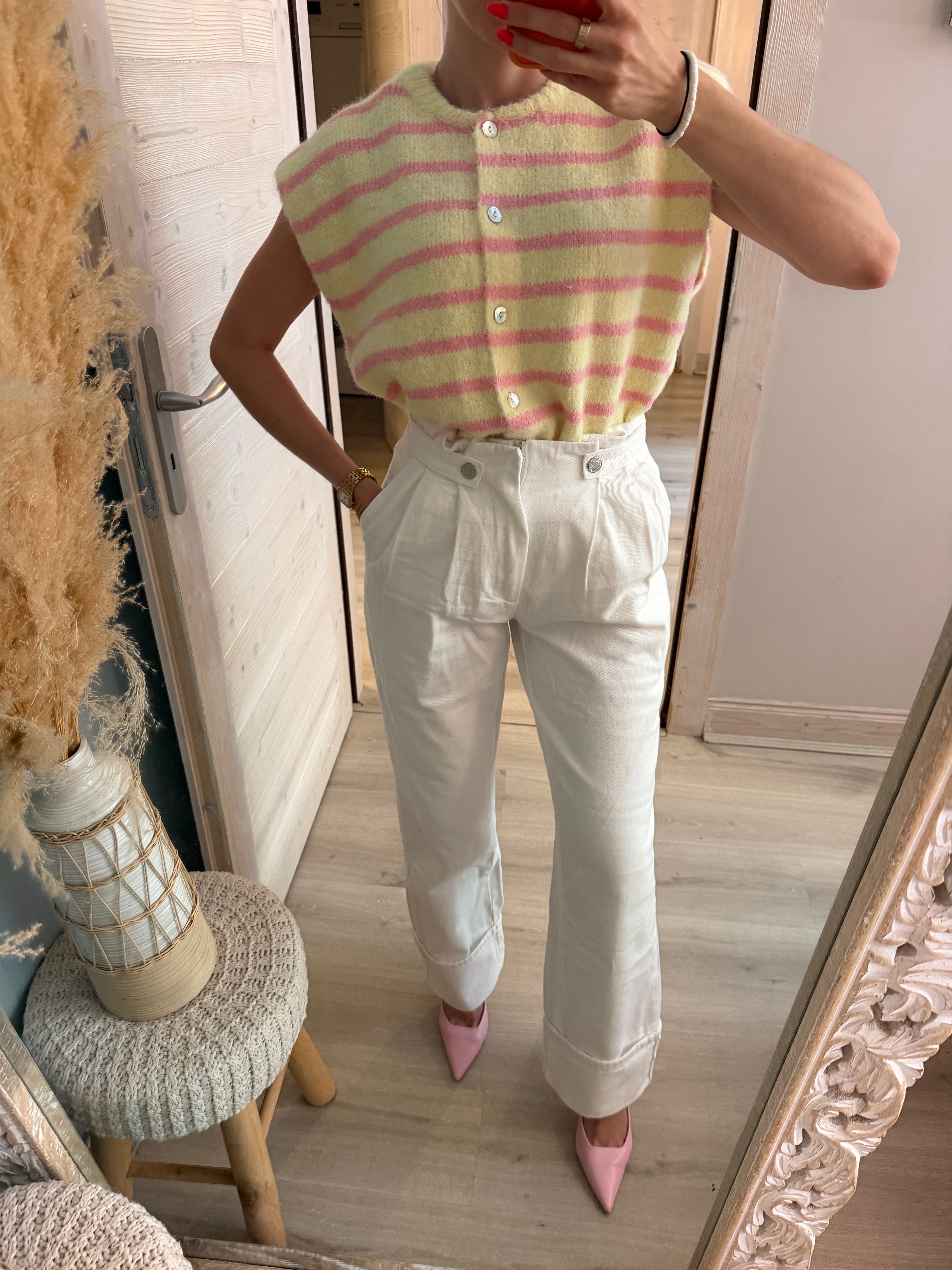 Jean taille haute blanc avec boutons