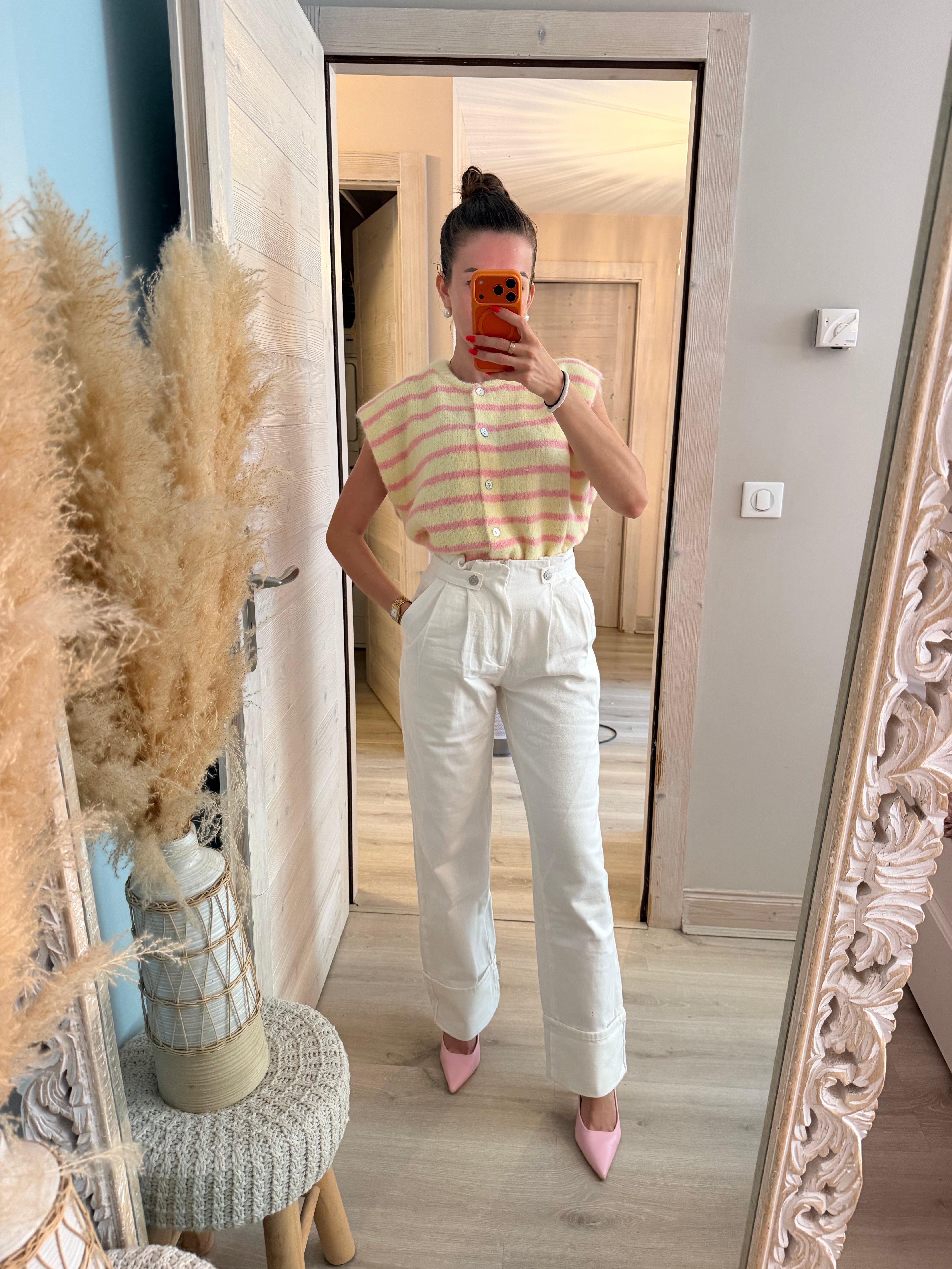 Jean taille haute blanc avec boutons