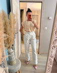 Jean taille haute blanc avec boutons