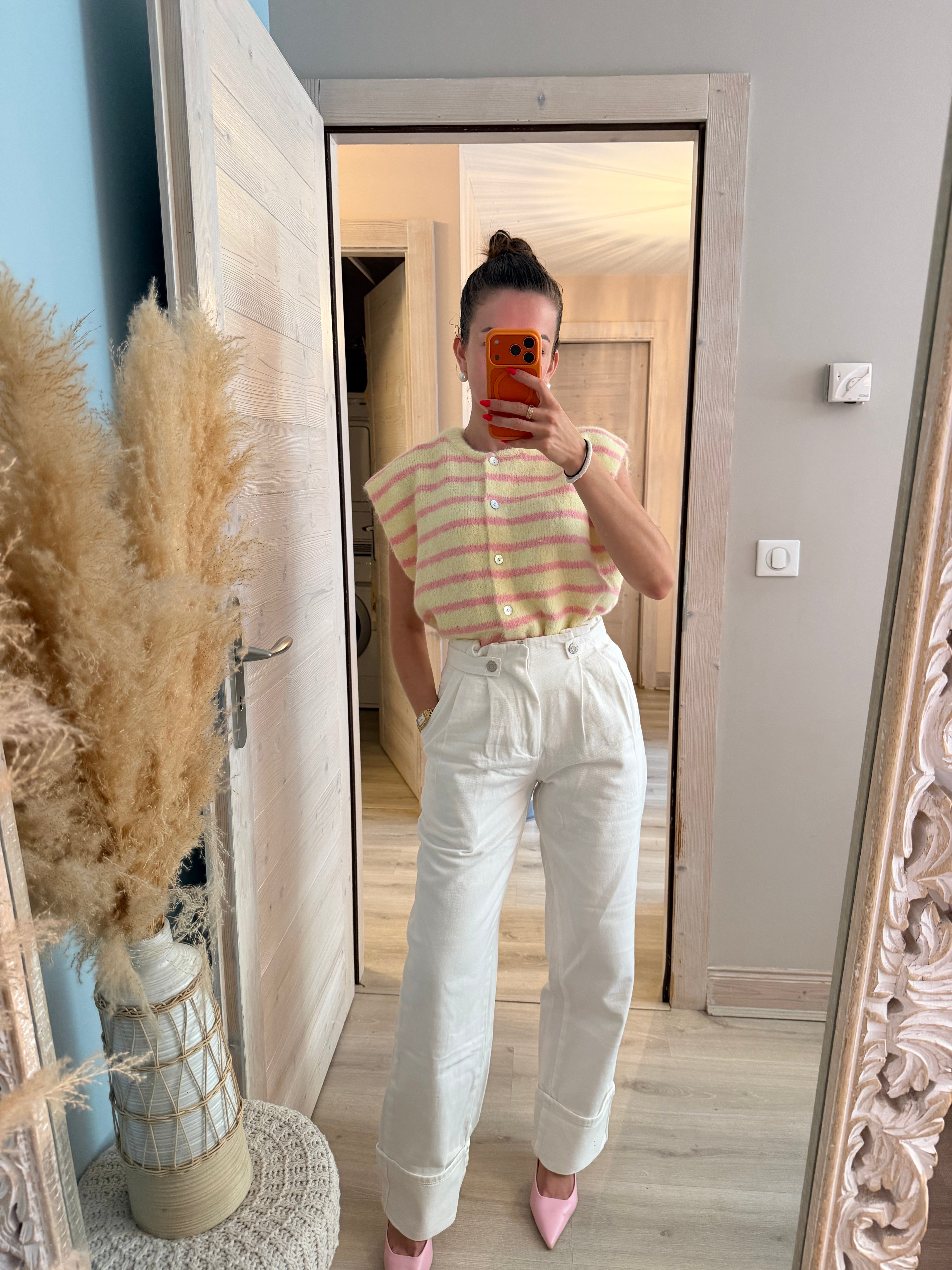 Jean taille haute blanc avec boutons
