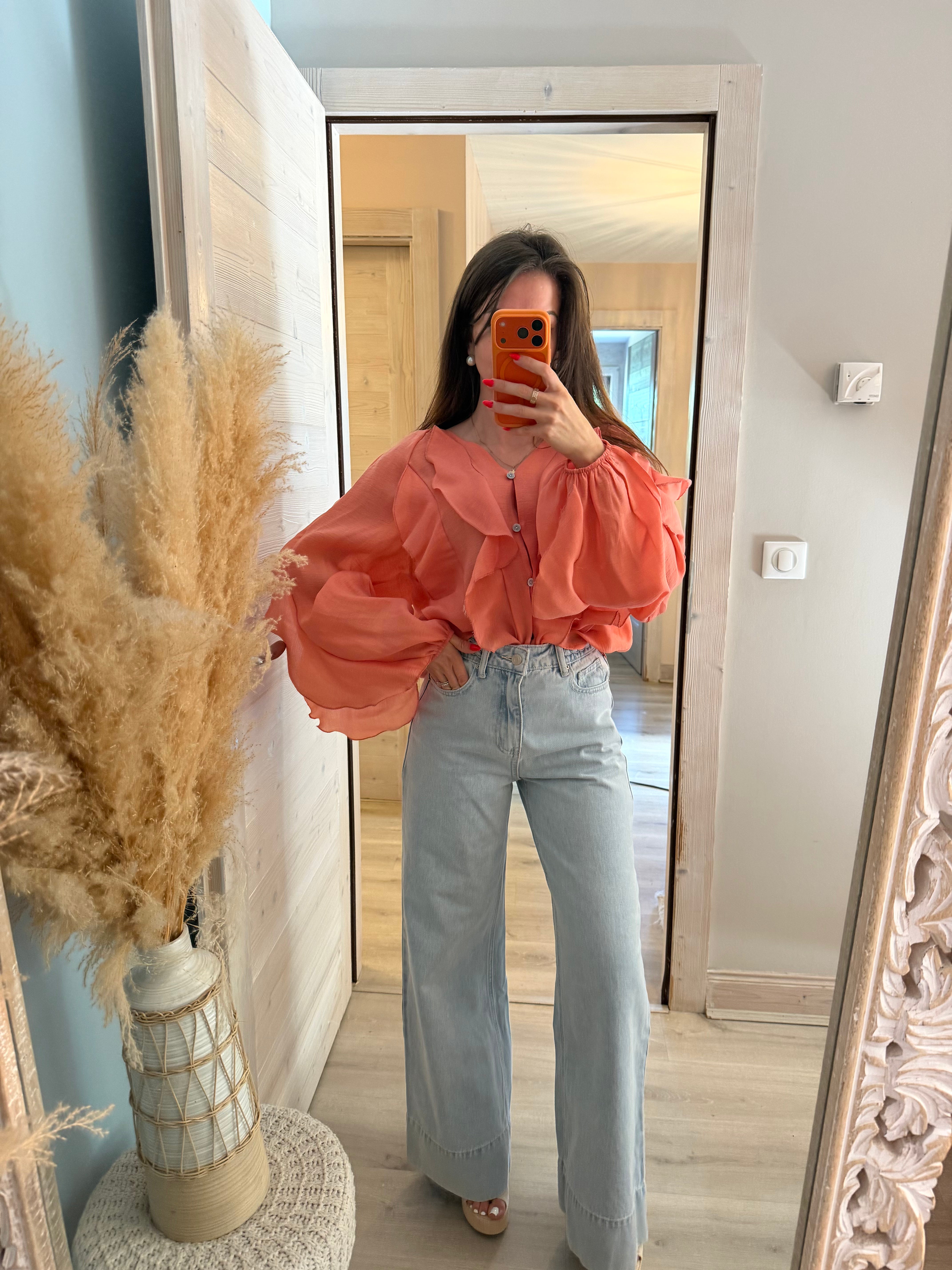 Chemise orange à froufrou fluide