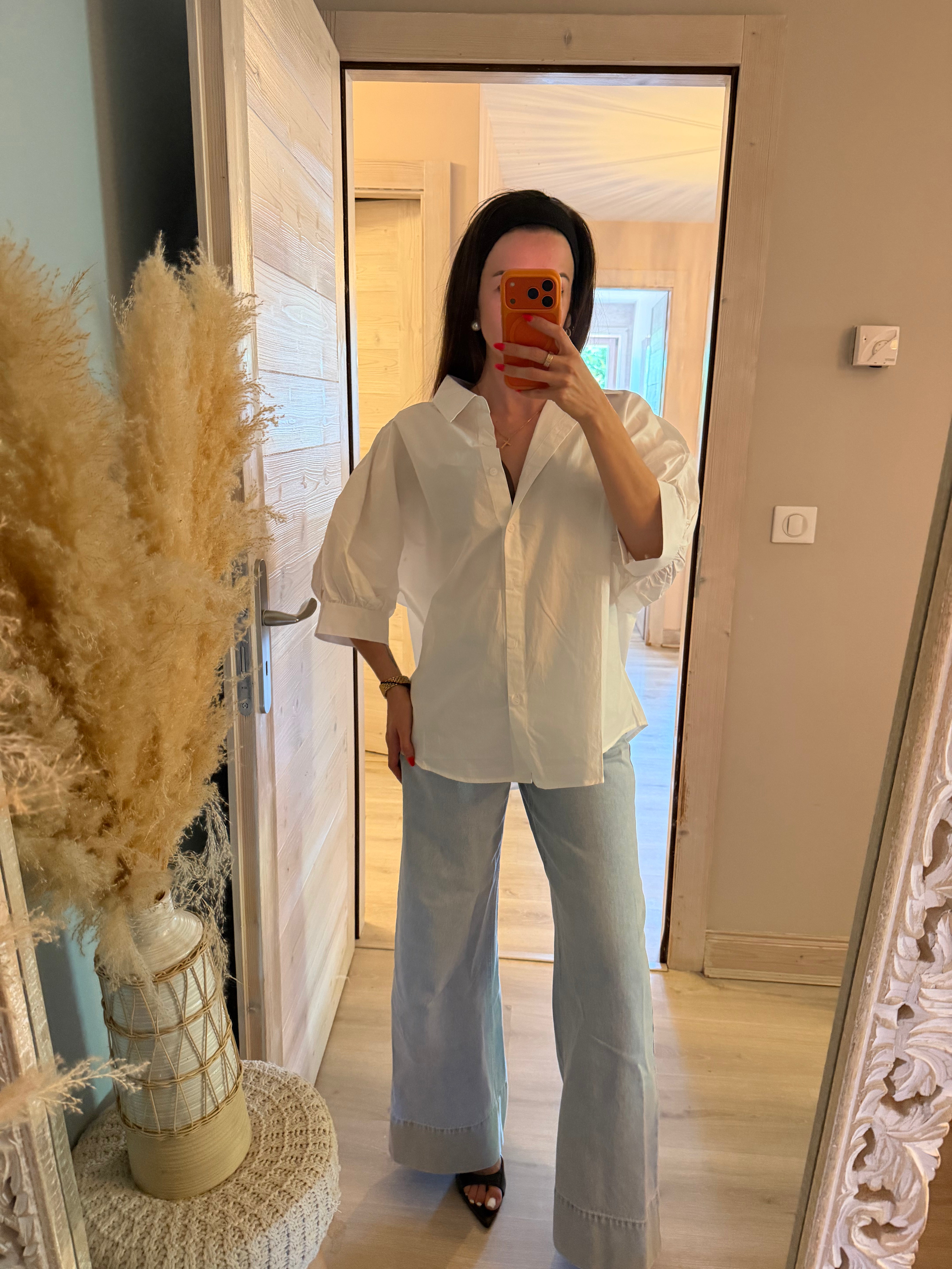 Chemise blanche en coton à manches courtes