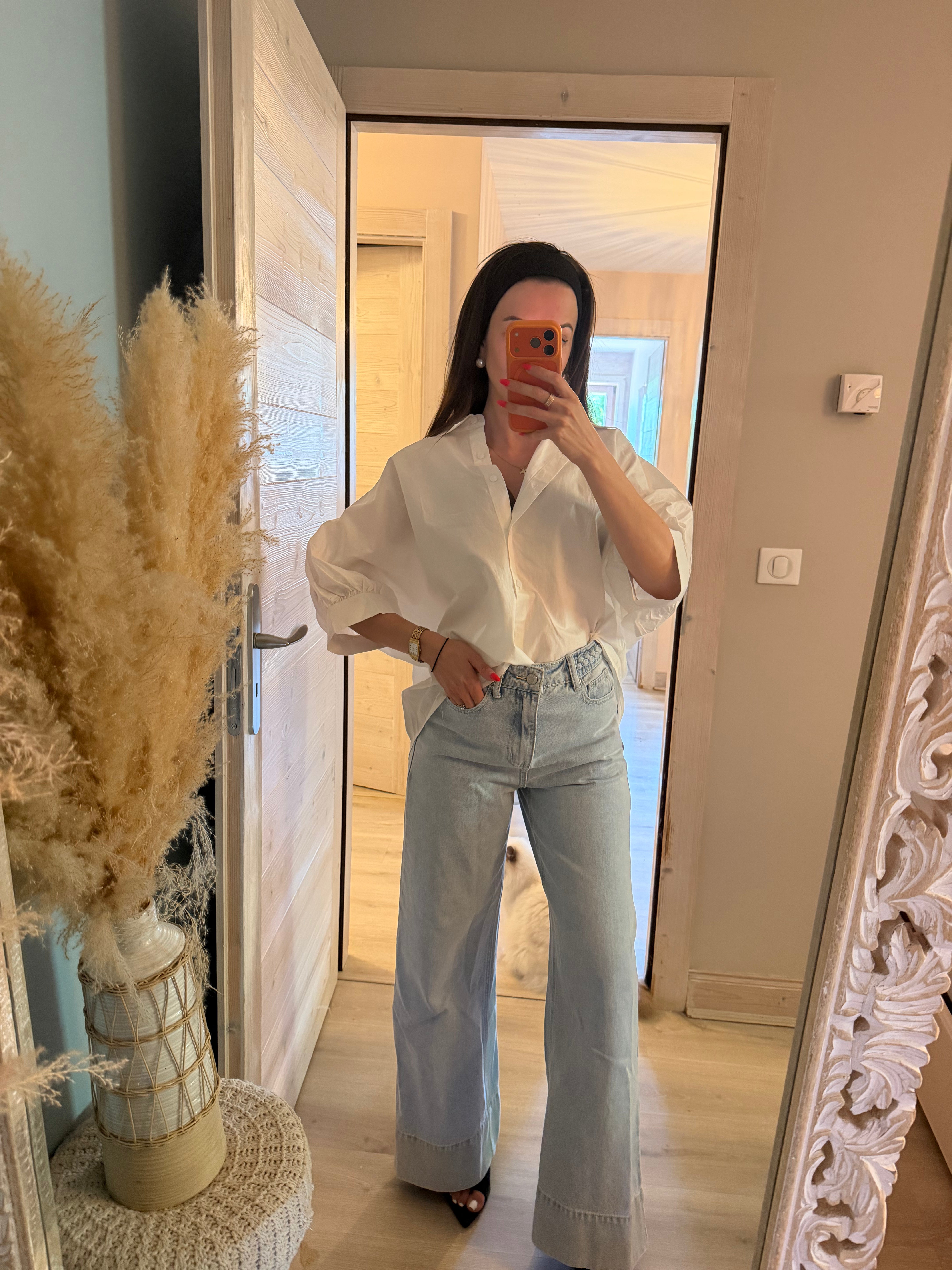 Chemise blanche en coton à manches courtes