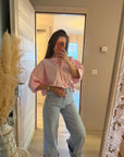 Chemise rose en coton à manches courtes