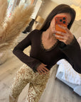 Pull col V dentelles NOIR