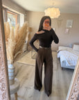 Palazzo large avec ceinture à la taille MARRON