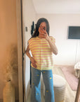 Gilet manche court rayures JAUNE ET ROSE