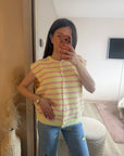 Gilet manche court rayures JAUNE ET ROSE