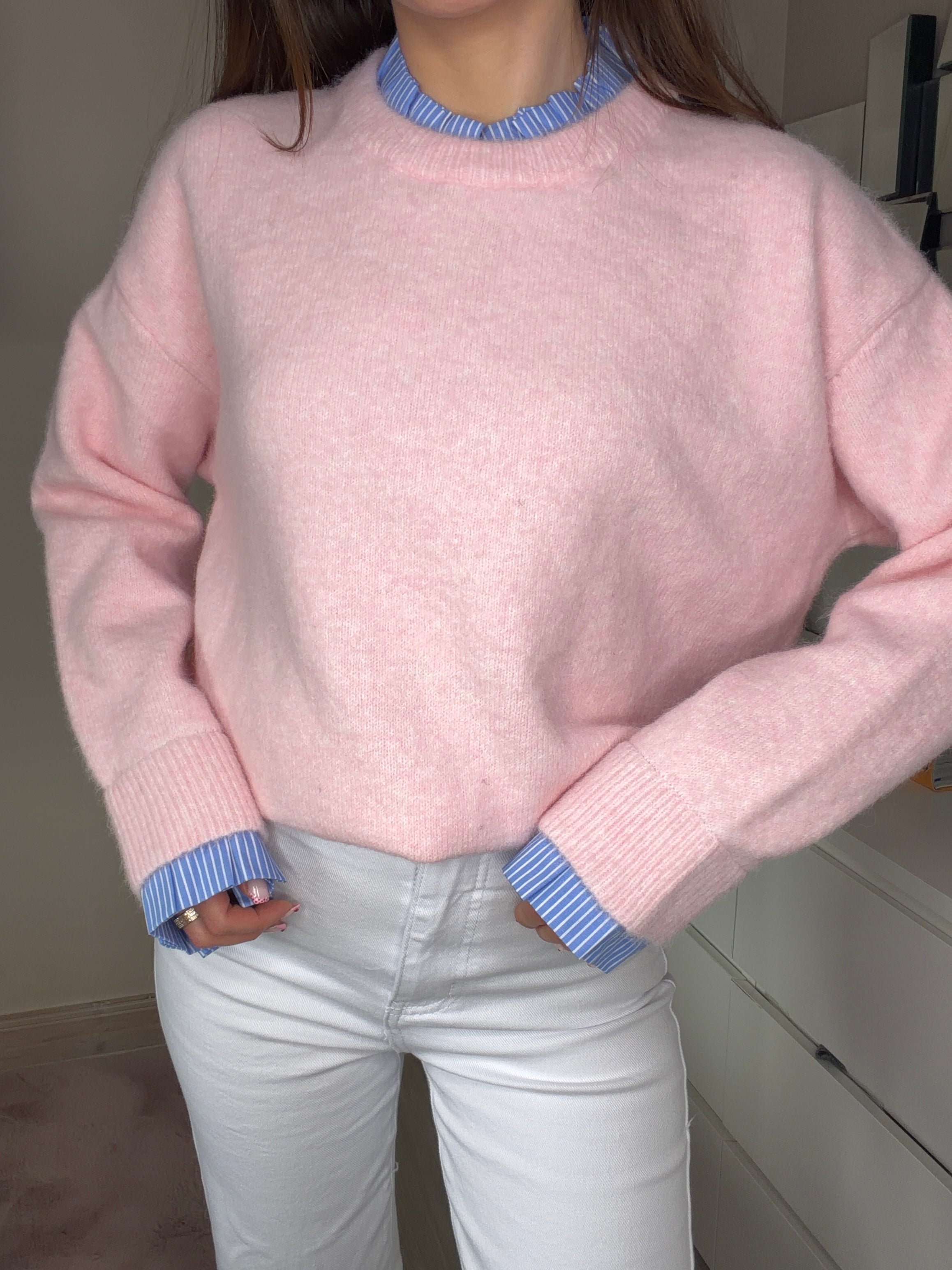Pull chemise rose avec manches details