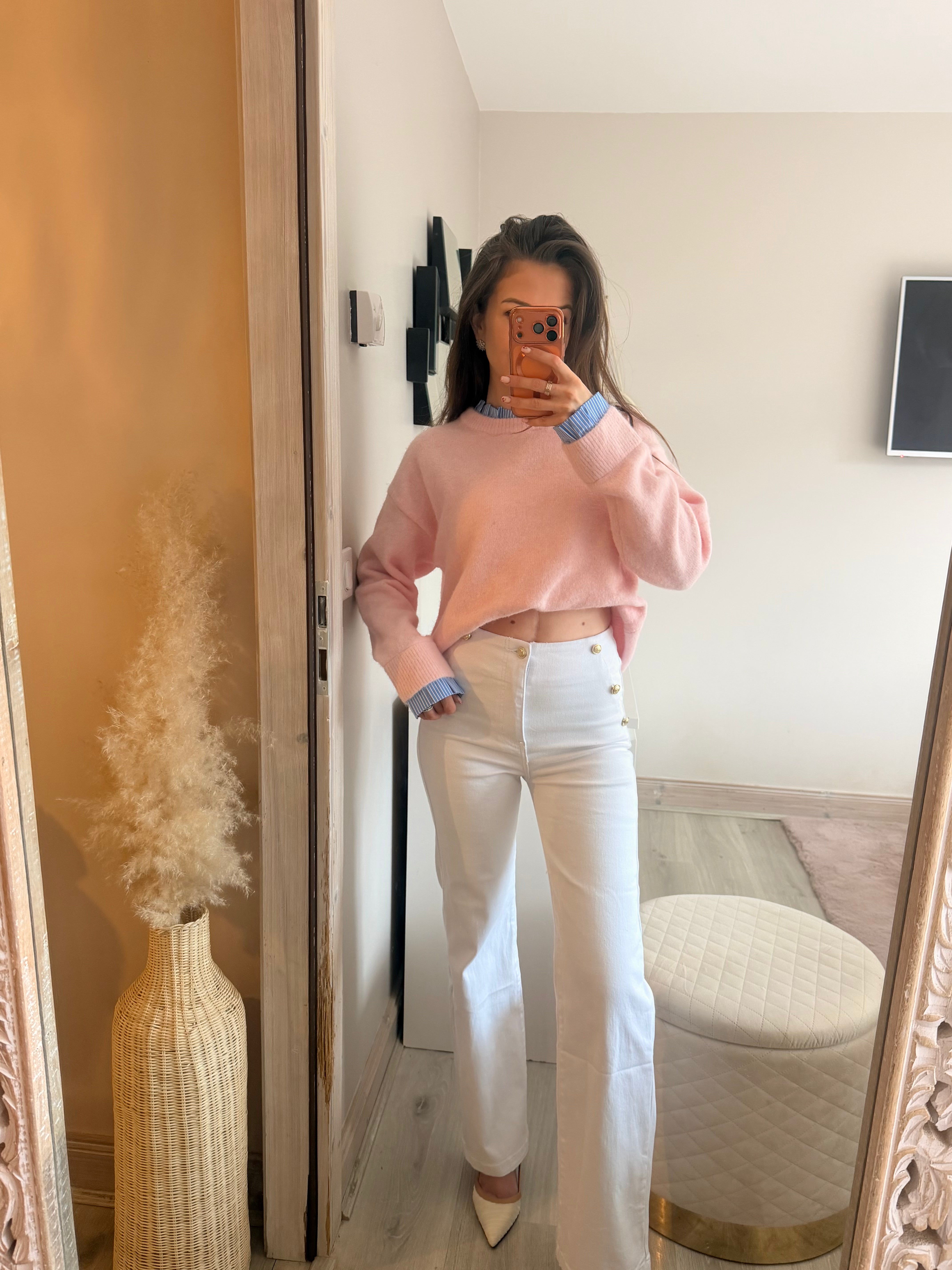 Pull chemise rose avec manches details