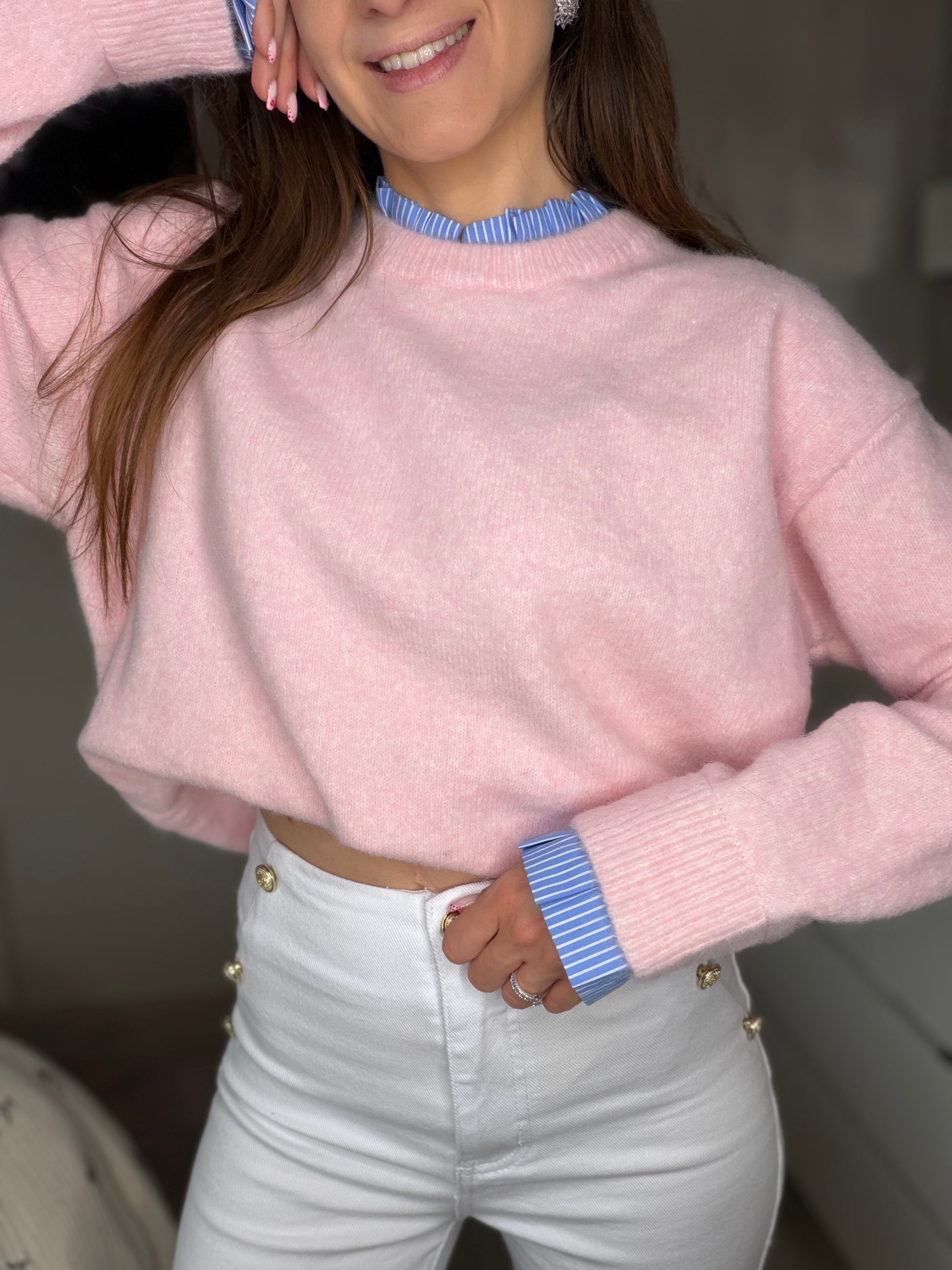 Pull chemise rose avec manches details