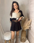 GILET COURT EN MAILLE MARRON IMPRIMÉ