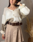 GILET COURT EN MAILLE BEIGE IMPRIMÉ